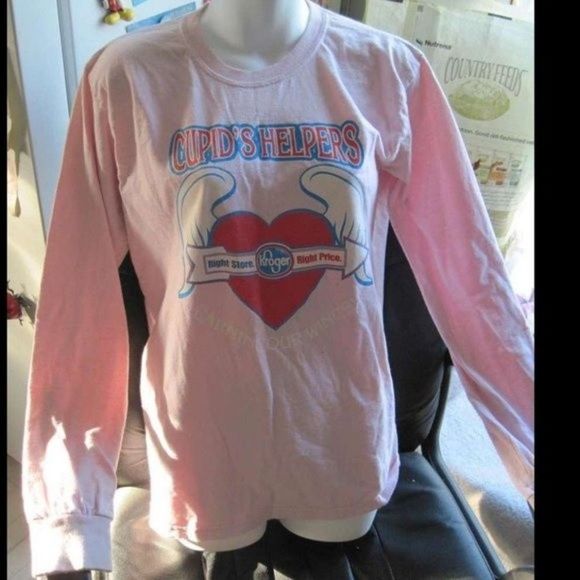 Cupid's Helpers STOP In The Name Of Love Kroger Floral Small Long Sleeve Shirt - Picture 1 of 15